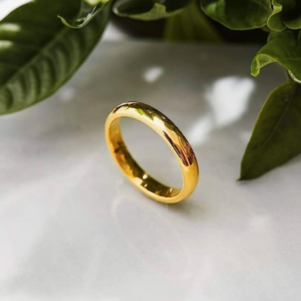 Men's Tungsten Carbide Ring | 24k Gold Plated Domed Polished Finish Wedding Band